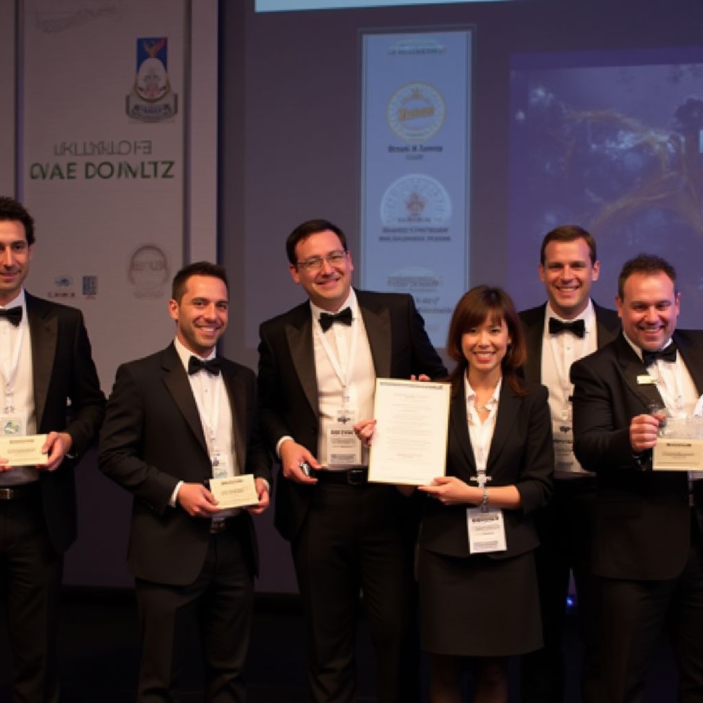 Equipo celebrando premios obtenidos
